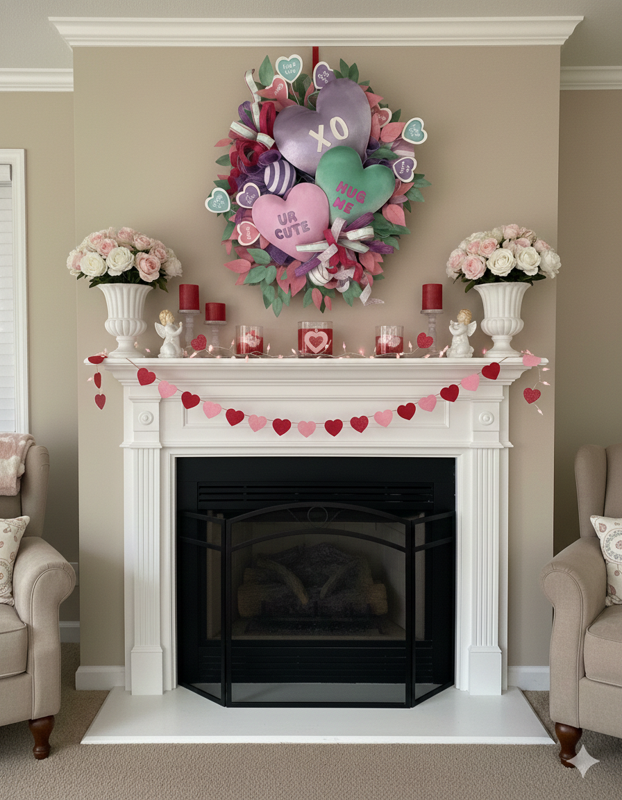 Valentine 💋 Candy Heart Front Door Wreath