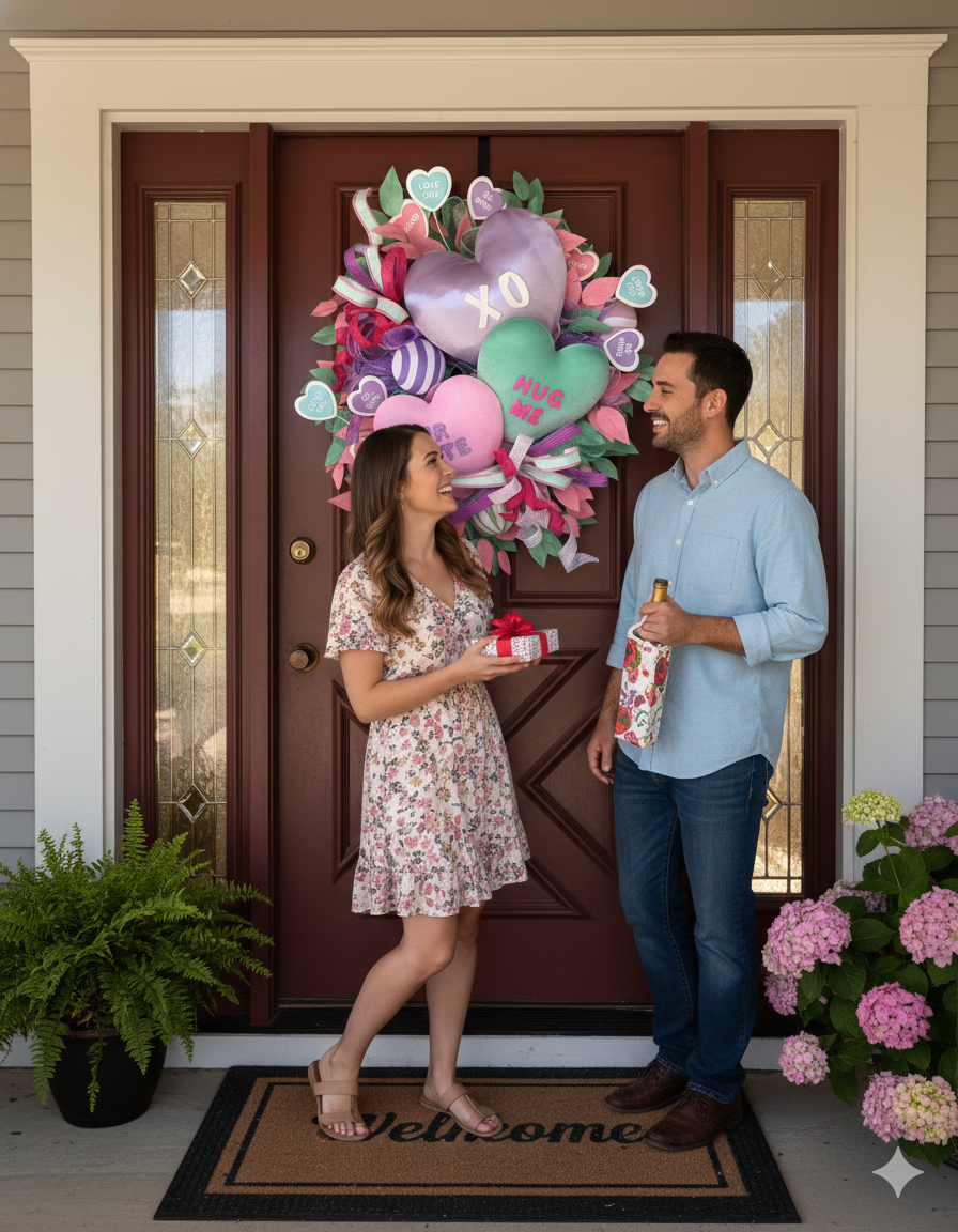 Valentine 💋 Candy Heart Front Door Wreath