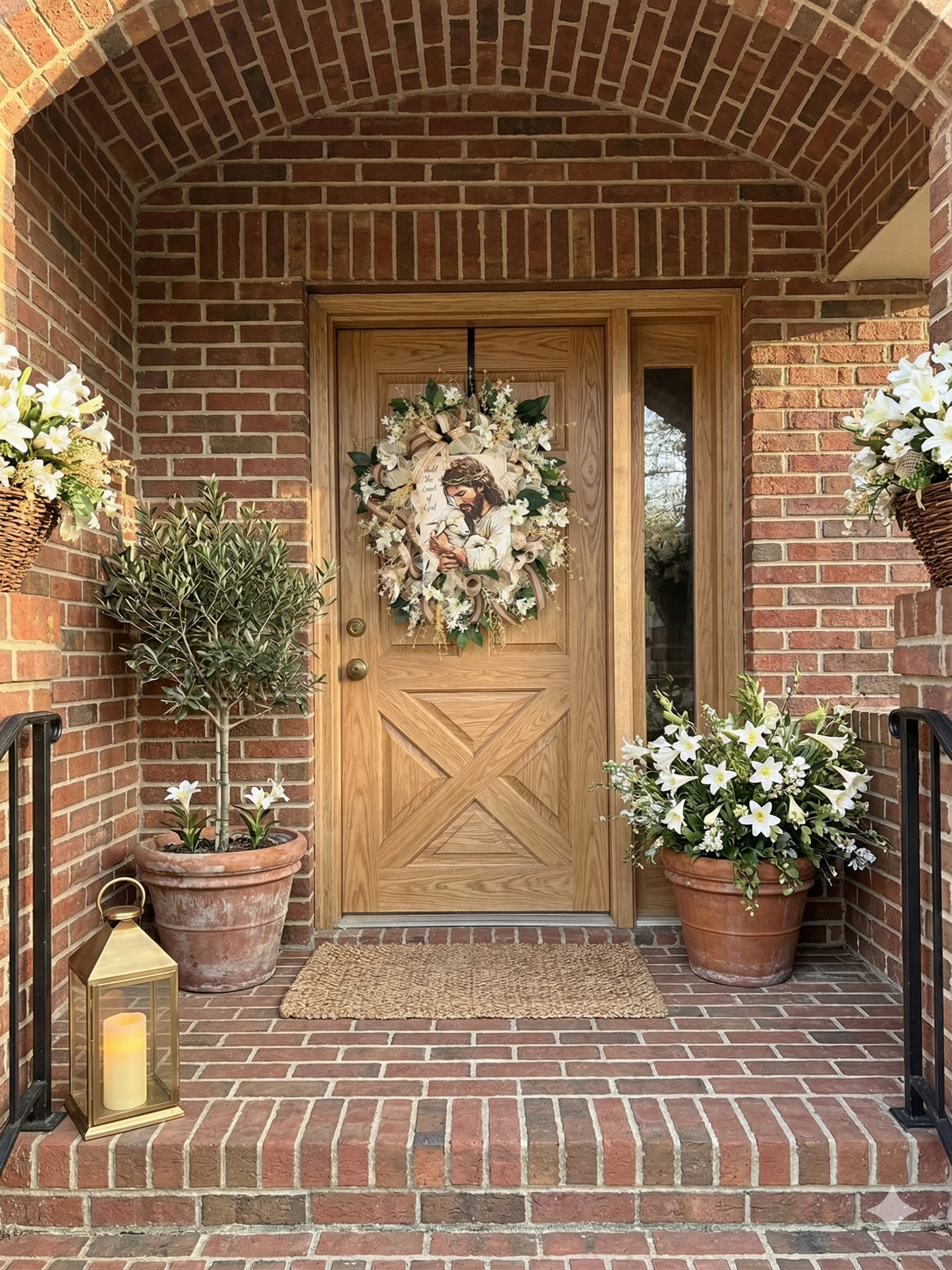 Christian Front Door Wreath with Jesus and Lamb of God – Neutral Elegant Faith Decor for a Warm, Meaningful Entryway