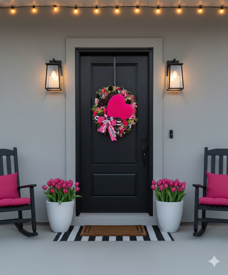 Valentine Heart Wreath for Front Door | Romantic Front Porch & Entryway Decor