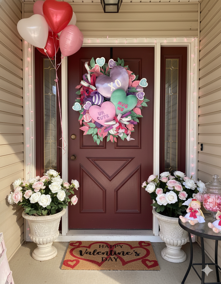 Valentine 💋 Candy Heart Front Door Wreath