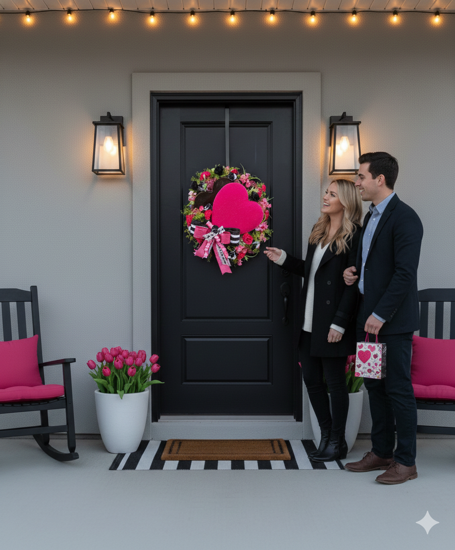 Valentine Heart Wreath for Front Door | Romantic Front Porch & Entryway Decor