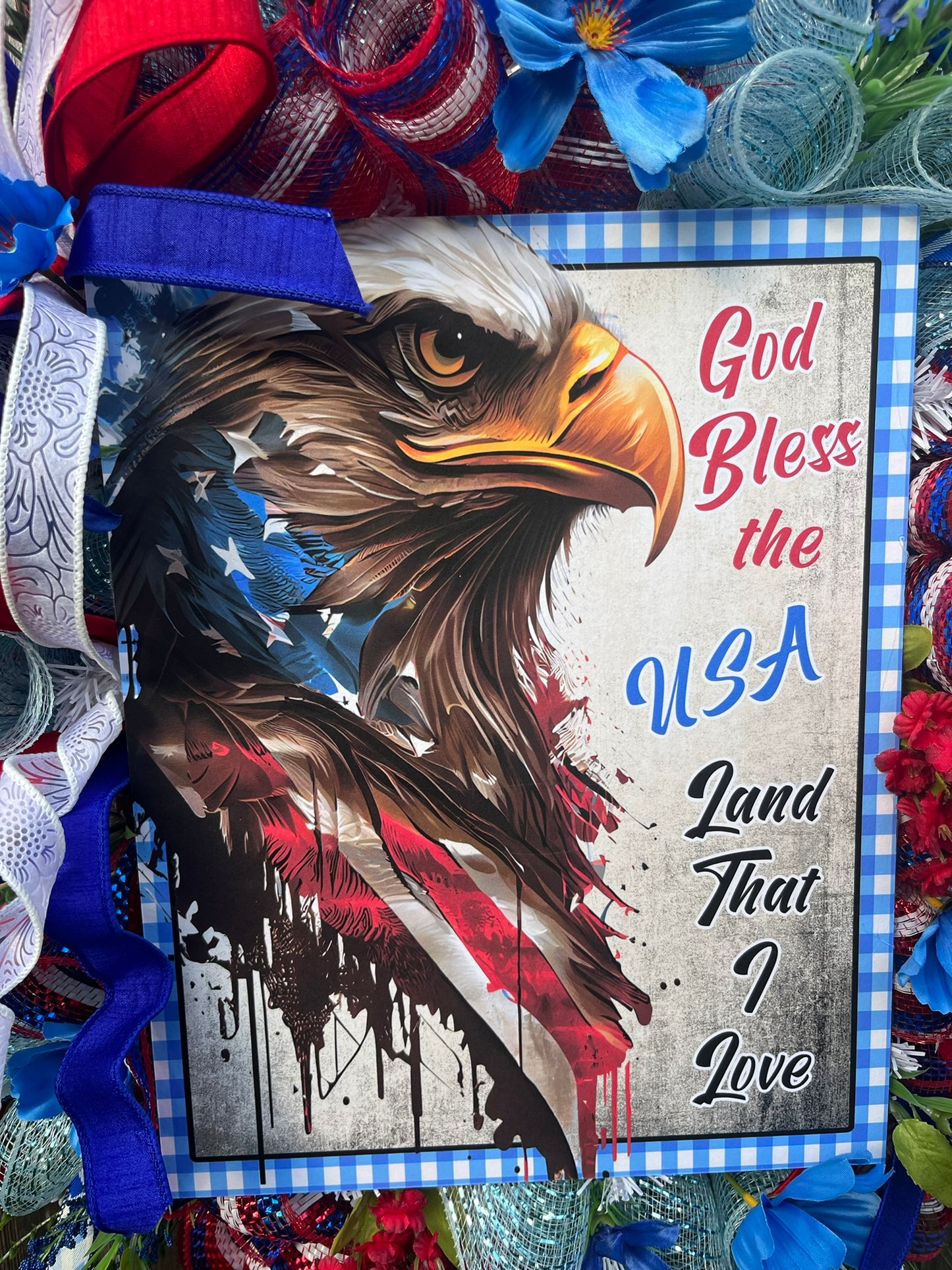 Patriotic Eagle Wreath | God Bless the USA | 4th of July Door Decor