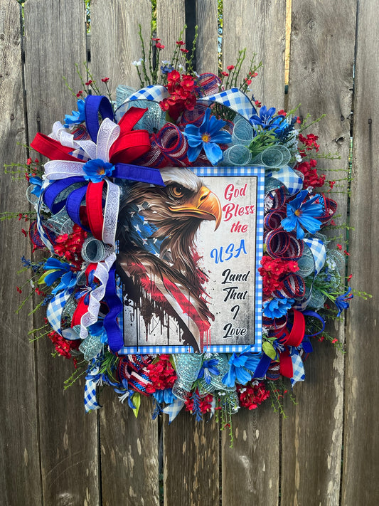 Patriotic Eagle Wreath | God Bless the USA | 4th of July Door Decor