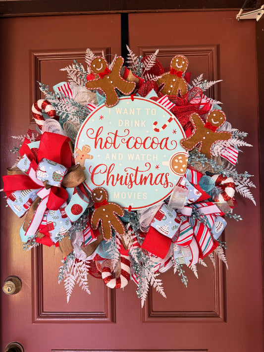 Christmas Cocoa front door wreath, Gingerbread decor, Winter Wreath, Holiday decor, Christmas traditions, Christmas wreath, whimsical decor