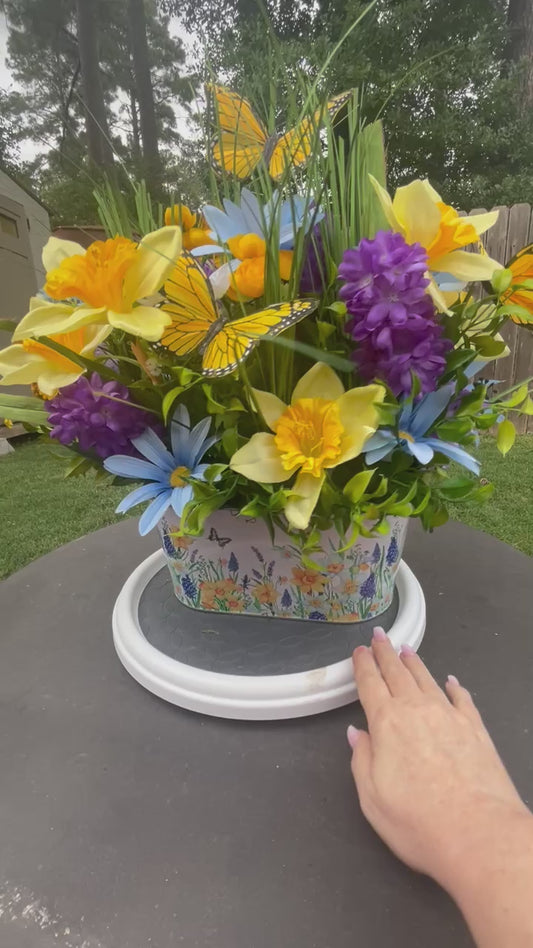 Spring garden floral arrangement, mothers day gift, table decor, home decor, butterfly inspired decor, summertime floral arrangement