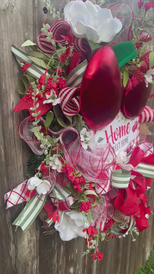 Spring front door wreath, cherry inspired decor, farmhouse decor, summer front door decor, home sweet home theme, mothers day gift